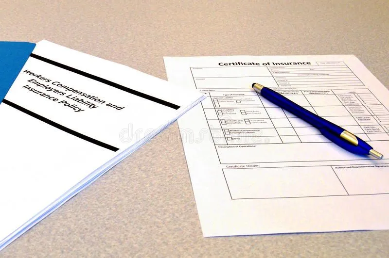 Insurance documents and a blue pen on a table.