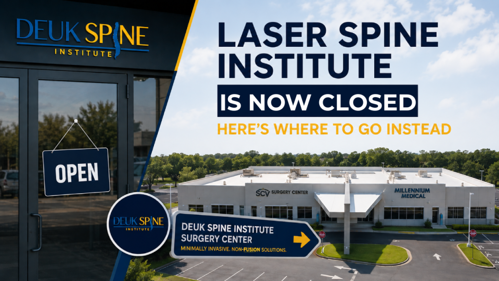 Laser Spine Institute is closed, directing to Deuk Spine Institute Surgery Center.