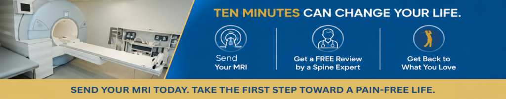 Advertisement highlighting MRI review services for spine health improvement.