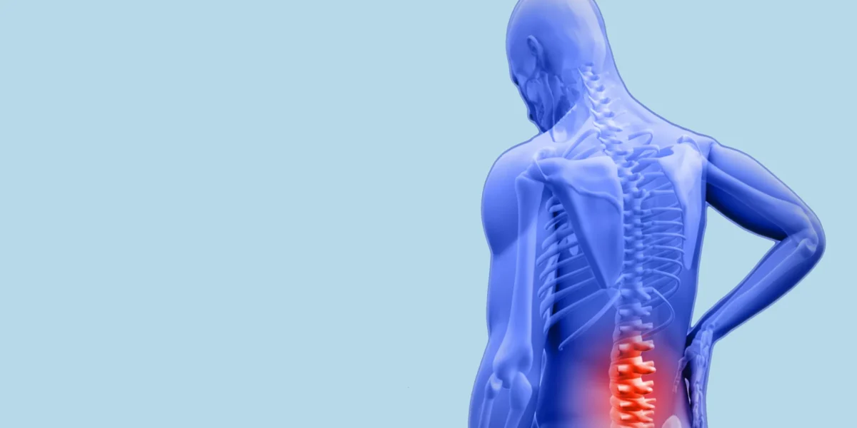 Illustration of a person with highlighted lower spine pain.