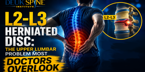 Image highlighting the L2-L3 herniated disc with a graphic of the spine, emphasizing doctors often overlook it.