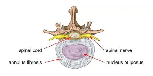 An animated cross section of spine showing disc, spinal cord, annulus fibrosus etc.