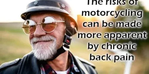 Picture of a man returning to riding motorcycle after a spine surgery.